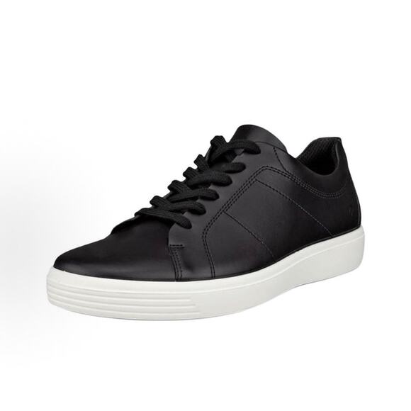 ECCO MEN\'S 47 CLASSIC SNEAKER BLACK LEATHER WHITE NIB 53734401001